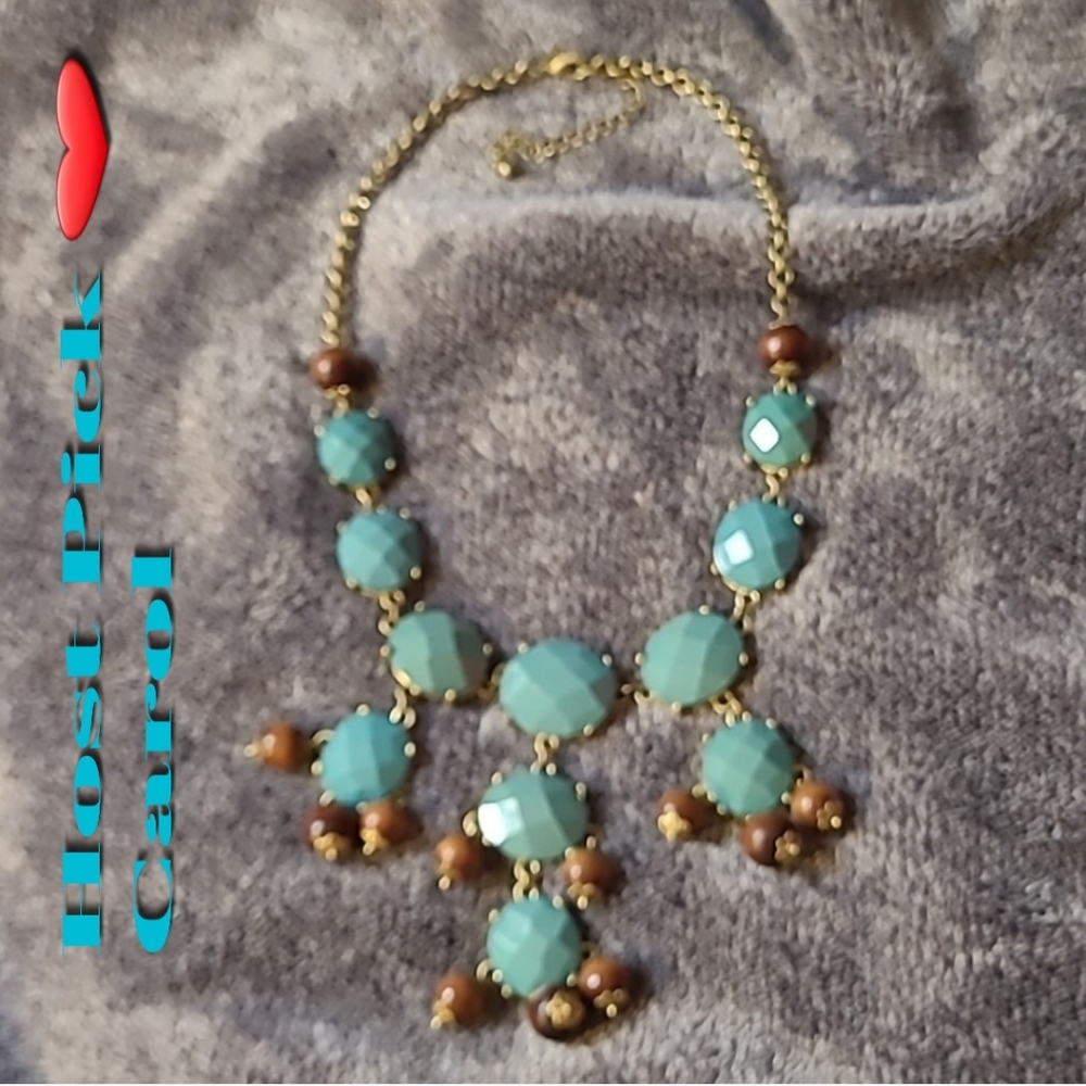 Statement Necklace plastic and wood with brass-tone metal